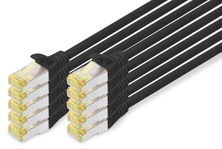 DIGITUS Câble LAN Cat 6A - 2m - 10 pièces - RJ45 Câble réseau - S/FTP Blindé - Compatible Cat-6 & Cat-7 - Noir