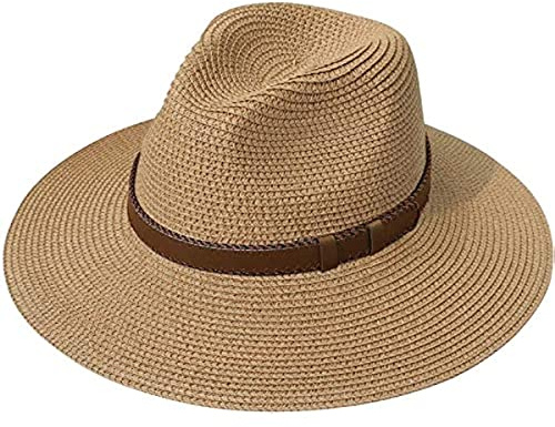 DRESHOW Donna Cappello Panama Cappello da Spiaggia in Paglia Fedora Cappello Arrotolato in Paglia a Tesa Larga Cappelli Panama UPF 50+