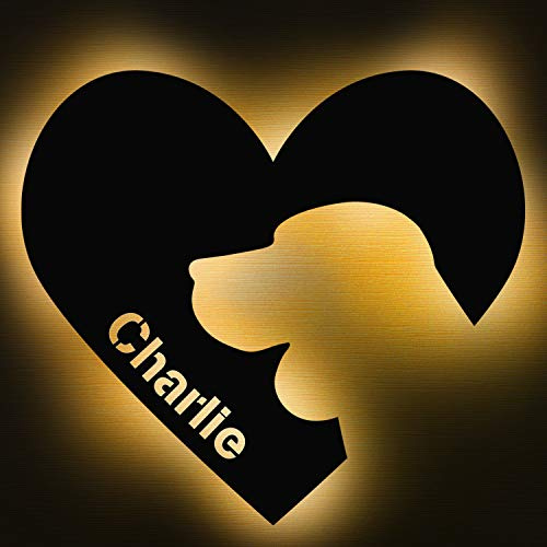 Elbeffekt Hund Herz Lampe aus Holz- personalisierbares Geschenk - Wohnzimmer Deko - personalisierbar zum Hinstellen/Aufhängen - Hund Herz - persönliches Geschenk