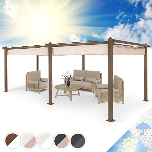 Blumfeldt Pergola Aluminium 3x6m, Terrasse, Tonnelle de Jardin Avec Toit Rétractable, Kit en Métal, Cadre en Aluminium, Protection UV, Toit en Polyester Imperméable