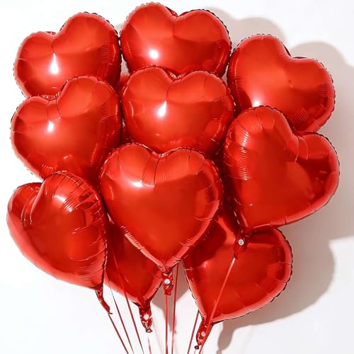 10Pcs Red Foil Heart Shaped Balloons 18 Inch Heart Mylar Balloons For Baby Shower Wedding Valentine Decorations Love Balloons Party Decorations