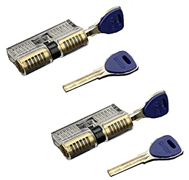 Vorhängeschlösser aus Edelstahl, transparent, 2 transparente Zylinderschlösser mit 4 blauen Schlüsseln