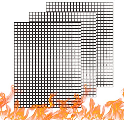 WholeFire Grillmatte Set, Antihaft Gitter Beschichtet Wiederverwendbar BBQ Backzubehör zum Grillen von Gasgrill, Backofen, Kochen, 40 x 33 cm