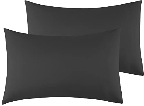Federe Cuscini Letto Matrimoniale 50 x 80 cm,Coppia Federe in Microfibra Chiusura a Busta - Nero