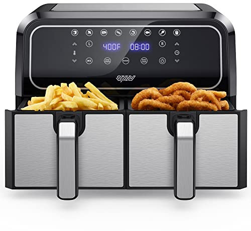 Innsky Dual Zone Heißluftfritteuse 2 Kammernr 8L, 8 Programmen Heissluftfritteuse Doppelt, Airfryer mit 2 Körben, Friteuse Heissluft ohne Öl, Dual Cook, Synchronisieren Fertig Technik, Shake-Modus