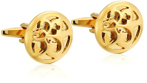 BCughia Manschettenknöpfe Herren, Manschettenknöpfe Herren Gold Gold Rostfreier Stahl Design mit Hohlkreismuster Neujahr 19x19mm