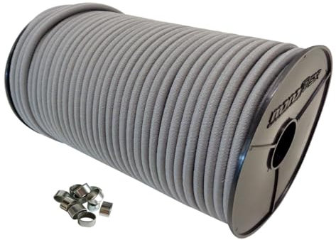 6mm 20m Expanderseil Gummiseil + 10 Würgeklemmen mit PE Mantel Gummileine Planenseil Seil Plane in Grau