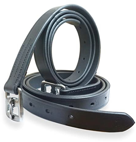 Pferdelinis Correa para estribos de piel en color negro, apta para sillas de montar inglesas, correas de estribo, longitud 130 cm – 160 cm (140 cm, negro)