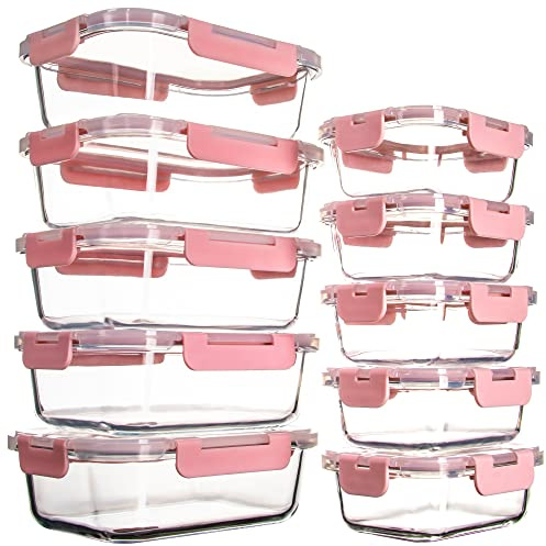 UMEIED 10 Pack Glass Food Storage Containers with Lids Leakproof, Airtight Glass Meal Prep Containers For Lunch, On The Go, Leftover, Dishwasher Safe