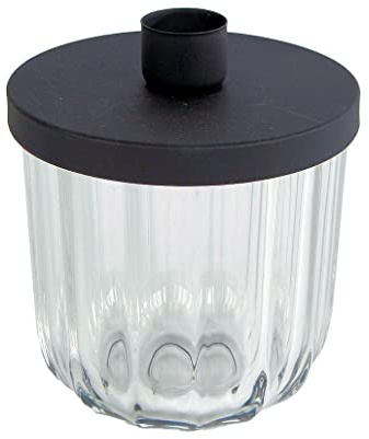 Metall Kerzenhalter mit Deko Glas, Schwarz, klein (9,5 x 7,5 cm) | Für Stabkerzen, Tafelkerzen Halter, Mit Deckel, Tisch Kerzen Leuchter