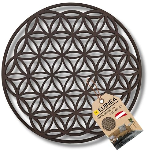 KUINEA® Wandbild Blume des Lebens Ø42cm – Runde Holz Wanddeko in Anthrazit für Wohnzimmer, Schlafzimmer, Büro | Design-Deko als Geschenkidee mit Lebensblume Motiv