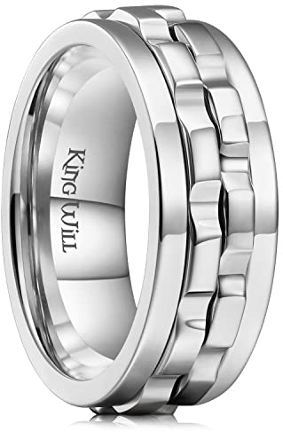 King Will Herren-Spinnerring mit silbernem Zahnraddesign, Edelstahl, 2 Zahnräder, Hochglanz-Fidgetring zur Stressbewältigung, Ehering Größe 11