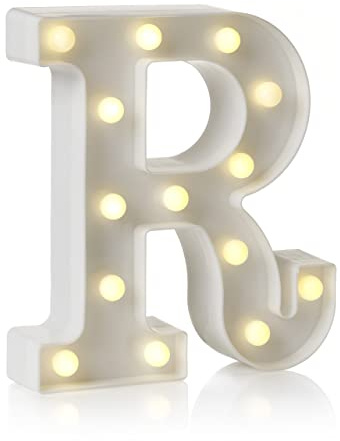 Auraglow LED Leuchtschild Buchstabe R, Batteriebetriebene Partydeko | Warmweiß Acryl Design, Wandmontage oder freistehend, 4 Stunden Timer, für Geburtstag, Hochzeit und Feiern