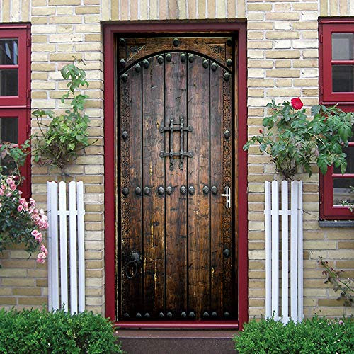 COLORSPRING 3D Dark Wood Door Decal Stickers Peel and Stick, Door Mural Cover Removable Self-Adhesive Wallpaper for Home Décor (MT-996)
