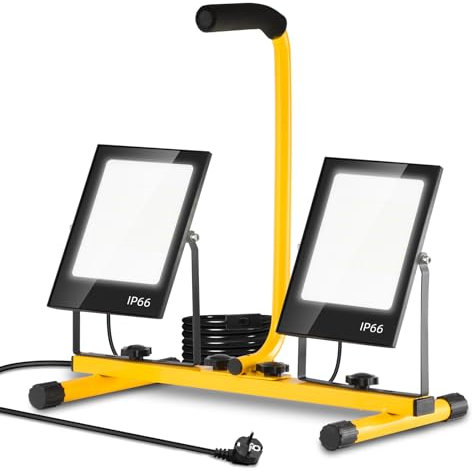 Faretto da cantiere LED da 100 W con interruttore a spina | Lampada da cantiere 6500K Bianco freddo 10000LM Lampada da lavoro impermeabile IP66 per cantiere di officina