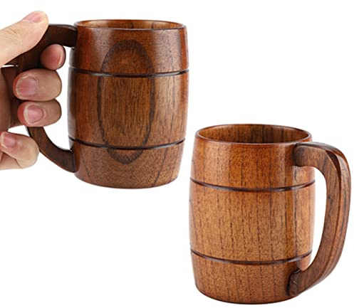 Akozon 400ML Wooden Beer Mug, Retro Natural Wood Beer Large Capacity Natural Tea Water Classic Drinking Cup with Handle Large Capacity Retro Drink Drinking Water with Handle