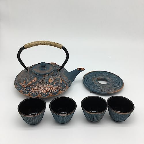 Juego de tetera de hierro fundido de estilo japonés con infusor y salvamanteles para té suelto, tetera para adultos con 2 tazas de té