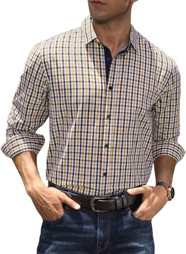 Elegancity Kariertes Hemd Herren Langarm Trachtenhemd Oktoberfest Freizeithemd Karohemden Herrenhemden mit 100% Baumwolle Kent-Kragen