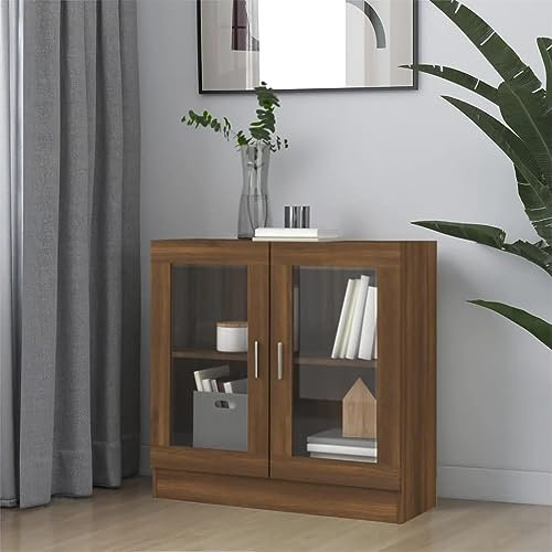 vidaXL Vitrine Schrank Eiche braun 82,5x30,5x80 cm Holzwerkstoff