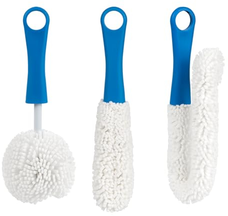 SHIDOW Juego de 3 cepillos de limpieza de cristalería, cepillo de limpieza de decantador, estropajo flexible para botellas, herramientas de limpieza para decantadores de vino, copas, vasos (mango