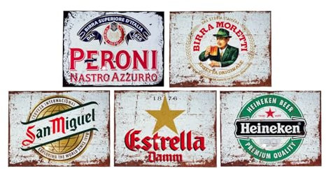 Vintage Metal Beer Sign Collection (5 pack), Pub Signs, Man Cave, Gift for Him, Lager Signs, Home Pub, Bar Decorations, Indoor and Outdoor, Beer Garden