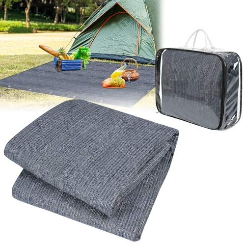 FIVMEN Förtältmatta, 250 x 300 cm, campingmatta, utomhus, halkfri, tvättbar, markismatta, tältmatta, tältunderlag med hål, markpinnar och bärväska, grå, blå
