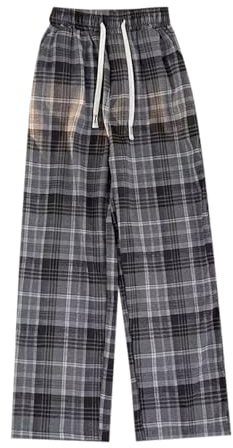 Herren Lange Schlafanzughose Karierte Pyjamahose Leichte Pyjamahose Schlafhose Haushose Freizeithose Yogahose mit Gürtel und Taschen Loungehose für Männer