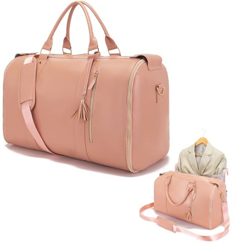 Kleidersack Für Die Reise, Große Kleidertasche Aus PU-Leder Zum Mitnehmen, 3-in-1-Hängekoffer, Anzug-Wochenendreisetaschen, wasserdichte Kleidersäcke Für Die Reise Mit Integriertem Schuhfach, Rosa