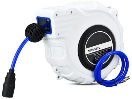 Kavolet Schlauchtrommel Wandmontage, Einziehbarer Schlauchaufroller, 25 m mit 180-Grad-Schwenkhalterung, automatischer Aufroll- und Aufbewahrungsschlauchaufroller für die Autowäsche