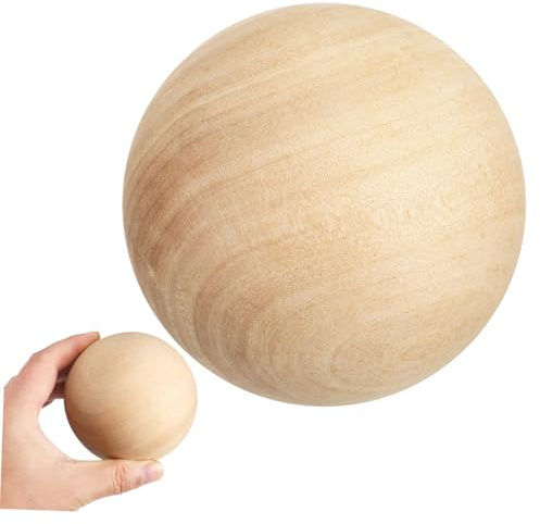KONTONTY Palla di Legno Massiccio Rotonda 9cm Bordi Levigati per Accessorio Giocattolo e Decorazione Casa, Stile Fatto a Mano per Progetti DIY Creativi