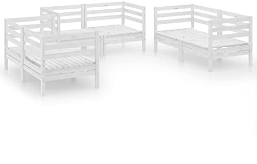 WEMYUFURN 6-TLG. Garten-Lounge-Set Weiß Massivholz Kiefer, Outdoor-Sitzgruppe, Terrassen-Lounge-Set, Garten-Couchgarnitur - Wetterbeständig, Komfortabel - für Terrasse, Garten und Balkon