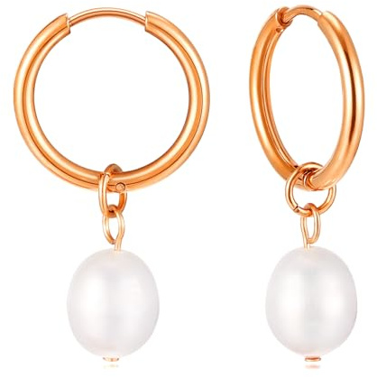 KIM JOHANSON® Edelstahl Damen Perlenohrringe *Malia* in Silber, Gold & Roségold | Creolen mit echten Perlen | Boho Schmuck für Frauen | Wasserfeste Ohrringe hängend | Multi Layer