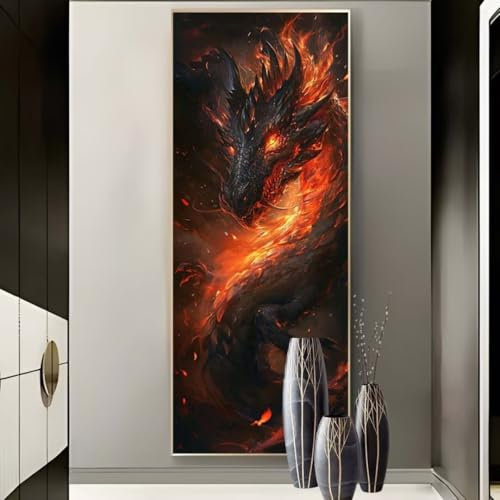 Diamond Painting Feuer Drache Diamond Painting Groß xxl 150 X 60cm, DIY Diamant Painting Bilder, 5D Diamond Painting Erwachsene Vollrunde Bohrer Diamond-Painting Crafts, Haus Wand Dekoration -614FC
