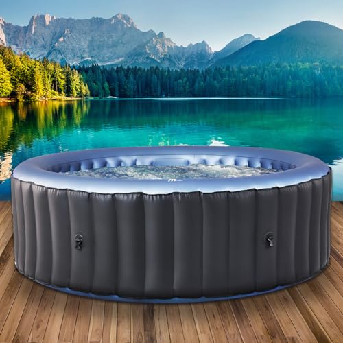 BRAST Whirlpool aufblasbar MSpa | 4-8 Personen | viele Modelle rund & eckig | Ø 125-224cm, In- Outdoor Pool, bis zu 144 Massagedüsen, inkl. Aufblasfunktion, Abdeckung, Timer, Heizung | Bergen 6