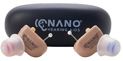 Nano Hearing Aids First Ear Plus CIC - Completely in Canal - For Adults & Seniors with Mild to Moderate Hearing Loss - Includes Rechargeable Battery, Portable Charging Case & Cable