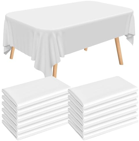 Mineup Lot de 12 Nappes Jetables Blanches 137 x 274 cm en PEVE Imperméable pour Fête, Anniversaire, Mariage, Baby Shower