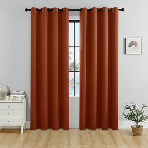 TEPPOIC Cortinas Blackout Grommet Térmicas 2 Paneles CortinasCortina Aislante Acústica para Dormitorio y Sala de Estar (Dark Orange,52 * 45in)