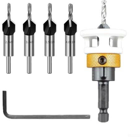 Carbide Countersink Drill Bit Set 4pcs with Depth Stopper 6.35mm Hex Shank Woodworking Bits Low Friction 2.8-4.0mm