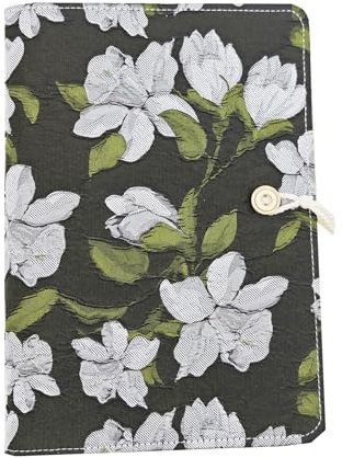 LIMEQKI Taccuino A5 Quaderno Ad Anelli, Quaderno Appunti Con Copertina in Tessuto Con Fiori E Pagine Interne Bianche per Diario, Diario Di Viaggio, Travel Journal, Lavoro, Scuola (Nero)