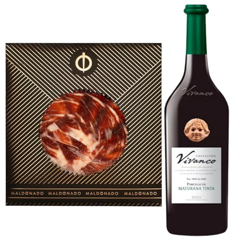 Pack Vino Rioja - Jamón de Bellota 100% Ibérico Maldonado Cortado a Mano 100g + Vino Tinto Colección Vivanco Parcelas de Maturana tinta 75cl