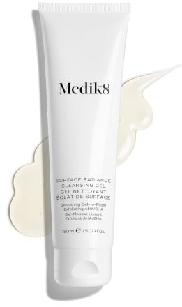 Medik8 Surface Radiance Cleanse - Erneuernder AHA/BHA Reiniger - 150 ml | Erneuerndes AHA/BHA-Reinigungsgel mit Mangostan, Reinigung mit Salicylsäure, für alle Hauttypen