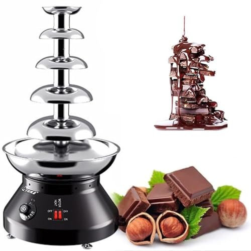 QUSYZD Fuente de Chocolate para Fondue, Cascada de Chocolate de Gran Capacidad de 5 Niveles con Motor Ajustable y dial de Temperatura, Ideal para Fiestas, Bodas y reuniones familiare,Black