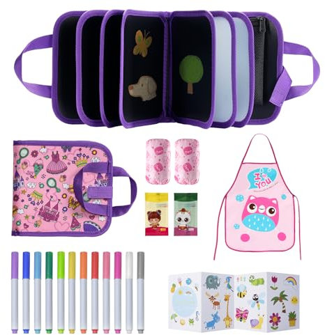 DoGeek Upgrade Erasable Doodle Books, Double-Sided Kids' Drawing Writing Boards with 12 Coloring Pens,Portable Learning Drawing Pad,Kids Plane Activities Toys Birthday Gifts for 3-8 Years Boy/Girls