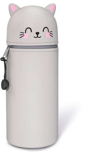 Mexgcom-Weiche Silikontasche Federmäppchen Lebensmittelqualität, Kawaii 2 in 1 Tier Stifthalter Bleistifttasche, Reißverschluss, Tischstifthalter Einziehbar, Geeignet für Jungen und Mädchen (Katze)