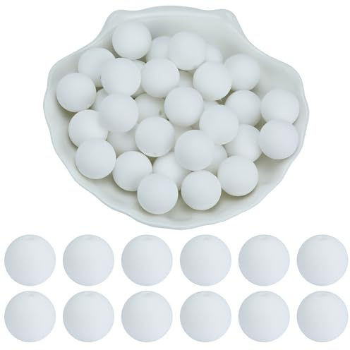 WEWAYSMILE Lot de 20 perles en silicone de 15 mm pour la fabrication de porte-clés pour stylos, bracelets, colliers et autres accessoires (blanc)