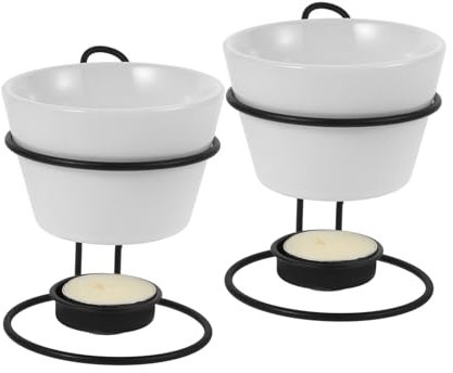 Holibanna 2ensembles Chauffe-beurre Céramique Avec Et Fondoir à Chocolat Ensemble De Caquelon Pour Fondue Et Service Multifonction