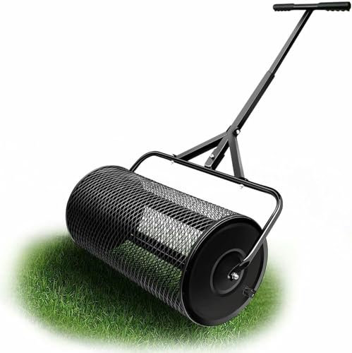 VYUJHNBG Épandeur de Compost, épandeur de Tourbe, épandeur à Mailles métalliques légères et durables, Rouleau épandeur de fumier pour pelouse et Jardin