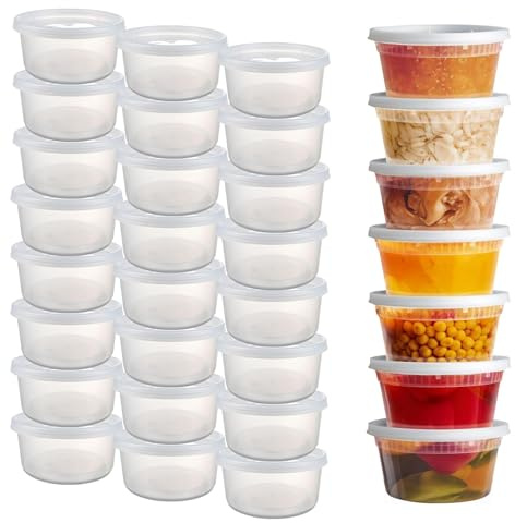YOYEAH 24 Sets Deli Container, 12oz&24oz, Kunststoffbehälter mit Deckel, Deli Cups & Food Container - BPA-frei, Wiederverwendbar, Spülmaschinen, Mikrowelleneeignet und Gefriersicher (‎24 Sets - 12 oz)