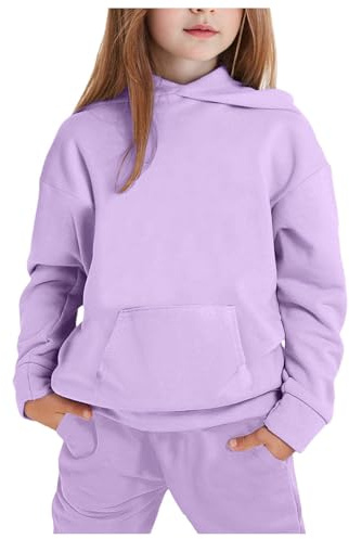Ensemble Survêtement Enfant Garçons et Filles Manches longues Chaud Solide Costume avec Poches Sweat à Capuche + Pantalons Jogging de 2 Pièces Vêtements de sport Loisirs (A01 Purple, 6-7 Years)