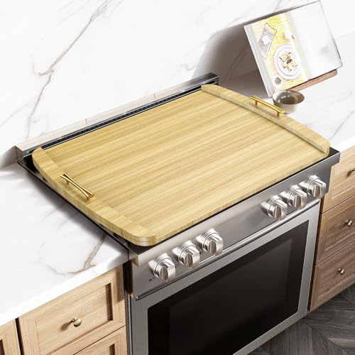 BYMTR Noodle Board Stove Cover - Stove Top Covers with Handles for Gas Electric Stove - Wooden Range Covers Protector for Stovetop Sink Oven RV Serving Tray - 29.3x22 (Natural)